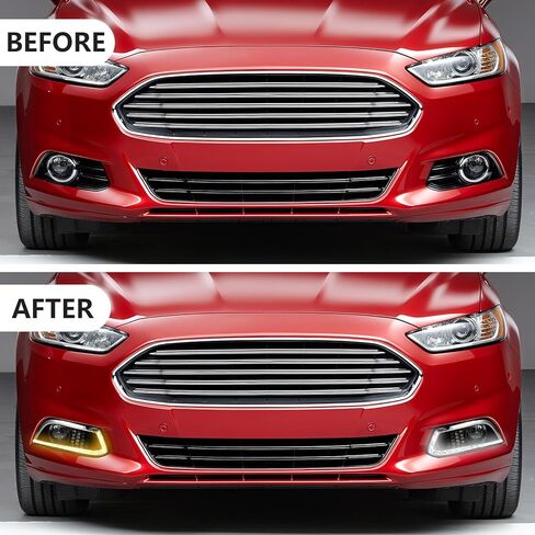 LED Front Bumper White Daytime Running Lights (DRL) Amber Turn Signal Lights Blue Low Beam Headlights Fog Lights Compatible with Ford Fusion 2013-2016 in Kuwait