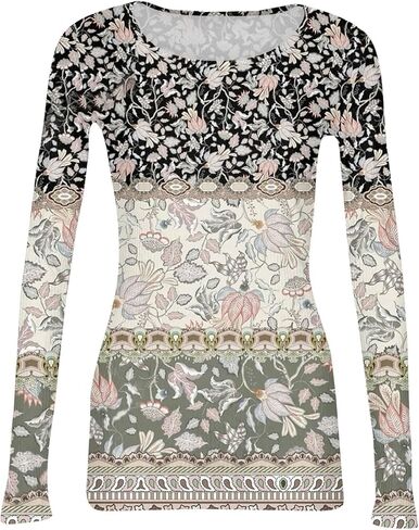 قمصان عيد الميلاد للنساء بأكمام طويلة وفتحة رقبة دائرية وقمصان سفلية ضيقة ومطاطة أساسية in Kuwait