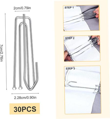 Curtain Rings, Curtain Pleat Hooks 30Pcs 3" Bearing Pinch Pleat Curtain Hooks Metal Drapery Hooks 4 Prongs Pinch Pleat Hook Clips, Sturdy Curtain Hooks for Window, Door in Saudi Arabia