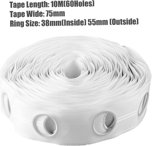 Curtain Rings, Curtain Heading Tape 10m 60 Holes 42mm Round Curtain Header Tape Anti-UV Folding Polypropylene Cloth Drapery Grommet Tape for Home Office in Saudi Arabia