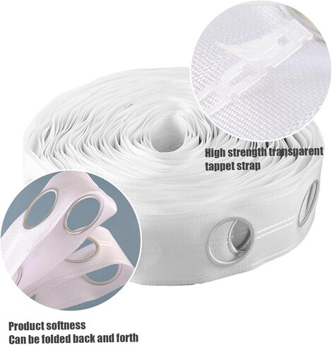 Curtain Rings, Curtain Heading Tape 10m 60 Holes 42mm Round Curtain Header Tape Anti-UV Folding Polypropylene Cloth Drapery Grommet Tape for Home Office in Saudi Arabia