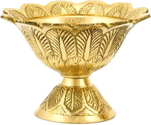 Brass Lotus Akand Diya for Traditional Indian Festive Diwali Pooja Dia Home Temple Decoration Handmade Golden Oil Lamp Engraved Made of Virgin Brass Metal – Pack of 1 (3.25 INCH) in Kuwait