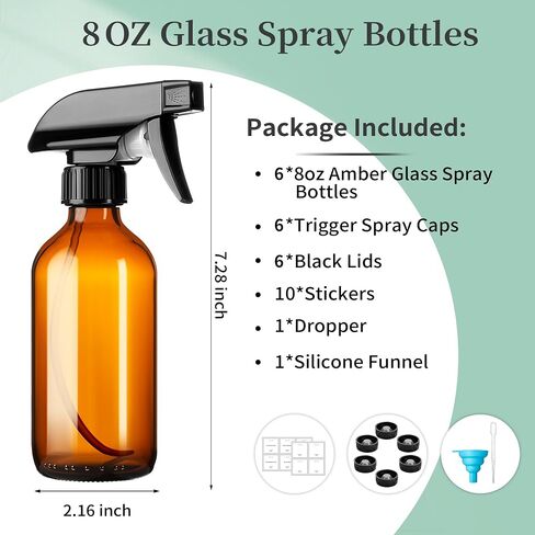 8oz Amber Glass Spray Bottles,3 Pack Glass Spray Bottles Refillable Empty Bottle with Adjustable Nozzle,Spray Bottle for Essential Oils,Cleaning Solutions,Pets,Hair Mister,Gardening in Saudi Arabia