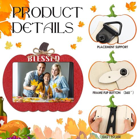 3 Pcs Fall Pumpkin Picture Frame 4 x 6 Inch Wooden Photo Frame Orange Decoration for Halloween Thanksgiving Gift Autumn Wall & Tabletop Display(Harvest Style) in Saudi Arabia