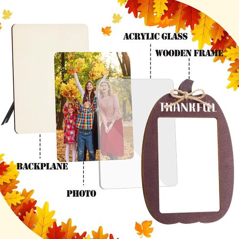 3 Pcs Fall Pumpkin Picture Frame 4 x 6 Inch Wooden Photo Frame Orange Decoration for Halloween Thanksgiving Gift Autumn Wall & Tabletop Display(Harvest Style) in Saudi Arabia