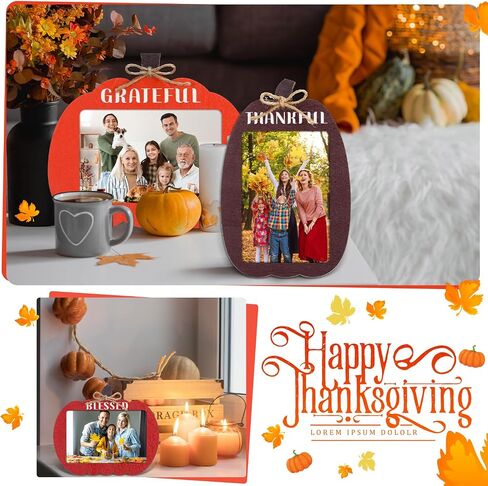 3 Pcs Fall Pumpkin Picture Frame 4 x 6 Inch Wooden Photo Frame Orange Decoration for Halloween Thanksgiving Gift Autumn Wall & Tabletop Display(Harvest Style) in Saudi Arabia