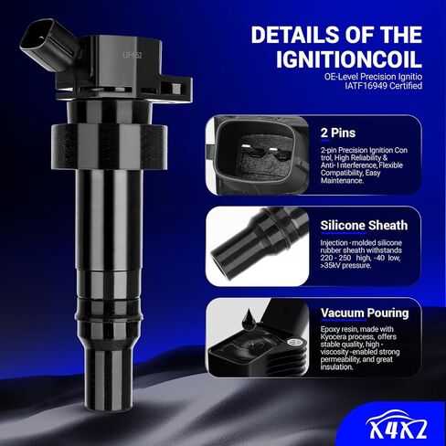 حزمة ملف الإشعال UF652 متوافقة مع 2012-2020 Hyundai Accent، 2012-2017 Hyundai Veloster/2012-2020 Kia Rio، 2012-2019 Kia Soul يستبدل #273012B100 C1803 GN10634 5C1860 (مجموعة من 4) in Saudi Arabia