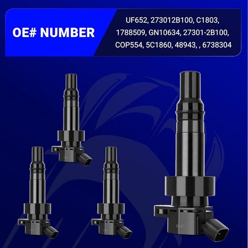 حزمة ملف الإشعال UF652 متوافقة مع 2012-2020 Hyundai Accent، 2012-2017 Hyundai Veloster/2012-2020 Kia Rio، 2012-2019 Kia Soul يستبدل #273012B100 C1803 GN10634 5C1860 (مجموعة من 4) in Saudi Arabia