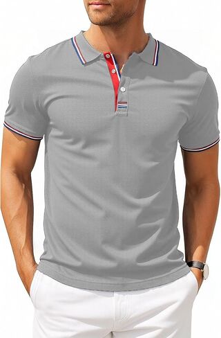 Mens Polo Shirts Solid Short Sleeve Slim Fit Workout Polo Shirts in Saudi Arabia