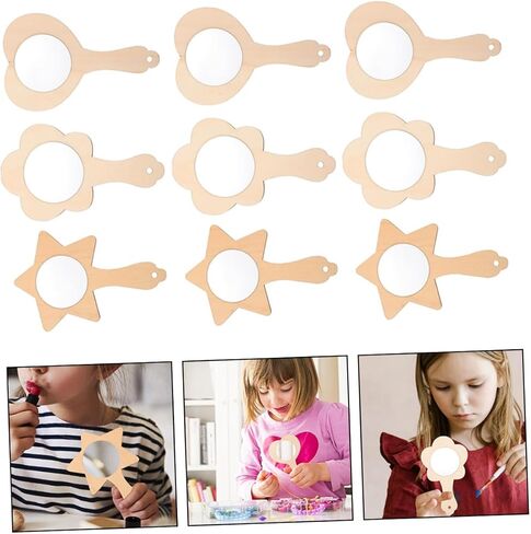 LIFKOME 9pcs DIY Wooden Mirror Handmade Small Mirrors Decorative Cosmetic Kit for Boys and Girls in Saudi Arabia