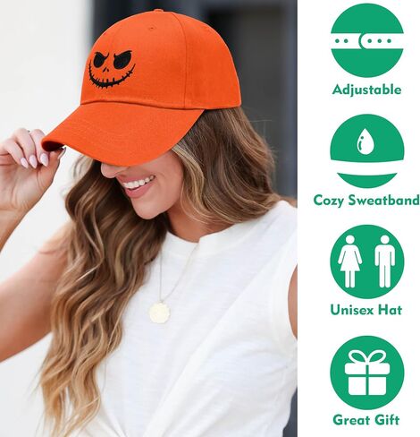 Halloween Trucker Hat for Men and Women, Halloween Embroidered Baseball Hats Adjustable Washable Spooky Baseball Cap Gifts in Saudi Arabia
