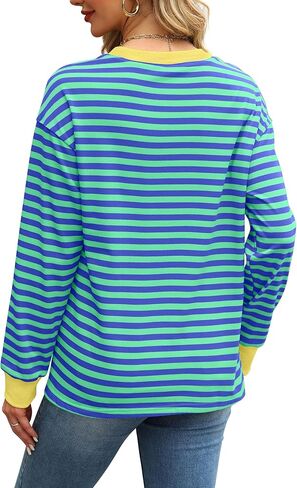 WIHOLL Womens Tunic Tops Loose Fit Long Sleeve Striped Shirts Crewneck Tops in Kuwait