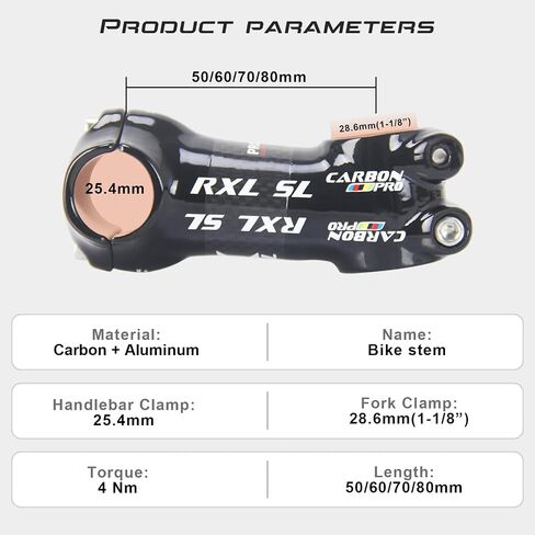 RXL SL 25.4 جذع ألياف الكربون جذع 6 درجات جذع دراجة جبلية جذع دراجة جبلية درجة 6 لدراجة الطريق دراجة جبلية سوداء 50 60 70 80 مم in Saudi Arabia