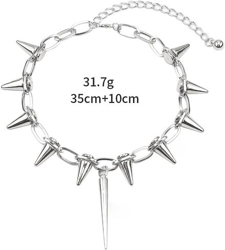 Silver Punk Spiked Chokers Necklaces Rivet Goth Necklaces Chokers with Spikes and Chain Streetwear jewelry Hard Rock Style Men Women Party Night Club Costume Accessories (Style1) in Kuwait