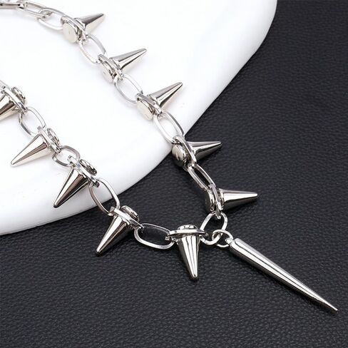 Silver Punk Spiked Chokers Necklaces Rivet Goth Necklaces Chokers with Spikes and Chain Streetwear jewelry Hard Rock Style Men Women Party Night Club Costume Accessories (Style1) in Kuwait