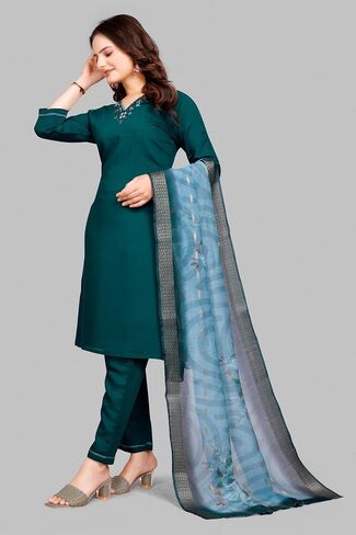 Women's Roman Silk I Kurti Pant Set With Dupatta I Traditional Ethnic Dress in Saudi Arabia