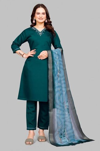 Women's Roman Silk I Kurti Pant Set With Dupatta I Traditional Ethnic Dress in Saudi Arabia