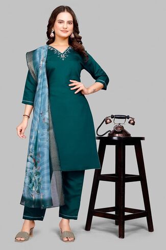 Women's Roman Silk I Kurti Pant Set With Dupatta I Traditional Ethnic Dress in Saudi Arabia