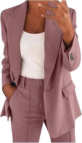 Aniywn Blazer Sets Women 2 Piece Outfits Plus Size Women Business Casual Sets Dressy Blazer Jackets Straight Leg Pants Suits in Saudi Arabia
