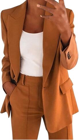 Aniywn Blazer Sets Women 2 Piece Outfits Plus Size Women Business Casual Sets Dressy Blazer Jackets Straight Leg Pants Suits in Saudi Arabia