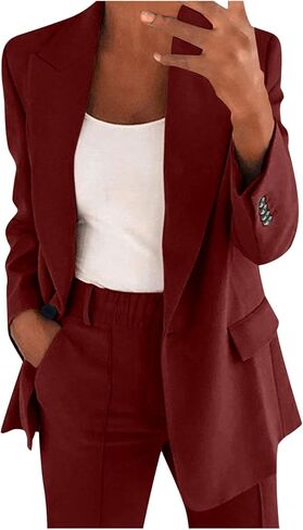 Aniywn Blazer Sets Women 2 Piece Outfits Plus Size Women Business Casual Sets Dressy Blazer Jackets Straight Leg Pants Suits in Saudi Arabia