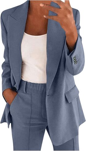 Aniywn Blazer Sets Women 2 Piece Outfits Plus Size Women Business Casual Sets Dressy Blazer Jackets Straight Leg Pants Suits in Saudi Arabia