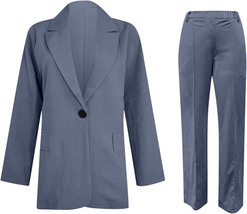 Aniywn Blazer Sets Women 2 Piece Outfits Plus Size Women Business Casual Sets Dressy Blazer Jackets Straight Leg Pants Suits in Saudi Arabia