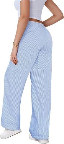 Womens Striped Boxer Pants Wide Leg Pajamas Lounge Pants Elatic High Waist Loose Casual Y2K Fashion in Saudi Arabia