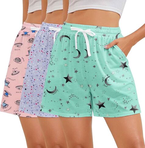 American Trends 3 Pack Pajama Shorts Women Casual Elastic Waist Comfy Printed Sleep Lounge Shorts for Women PJ Bottoms in Saudi Arabia