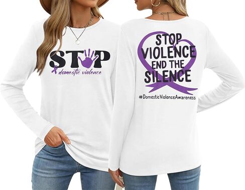 MNLYBABY Stop Domestic Violence Shirt Women: Domestic Violence Awareness Sweatshirt Purple Ribbon Lightweight Long Sleeve Top in Saudi Arabia