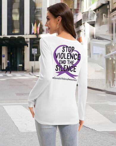 MNLYBABY Stop Domestic Violence Shirt Women: Domestic Violence Awareness Sweatshirt Purple Ribbon Lightweight Long Sleeve Top in Saudi Arabia