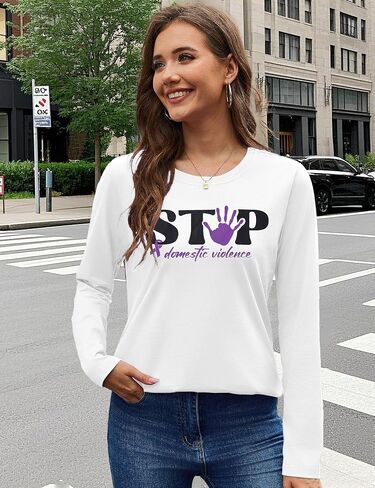 MNLYBABY Stop Domestic Violence Shirt Women: Domestic Violence Awareness Sweatshirt Purple Ribbon Lightweight Long Sleeve Top in Saudi Arabia