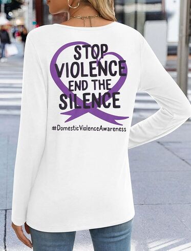 MNLYBABY Stop Domestic Violence Shirt Women: Domestic Violence Awareness Sweatshirt Purple Ribbon Lightweight Long Sleeve Top in Saudi Arabia