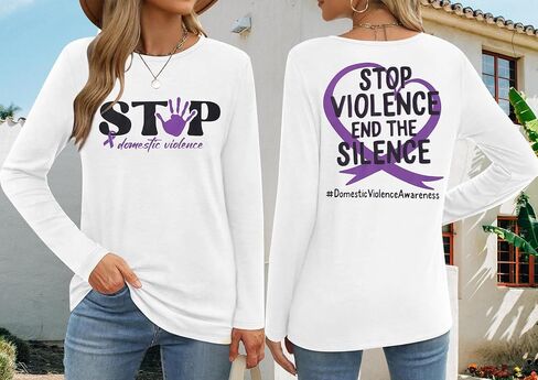 MNLYBABY Stop Domestic Violence Shirt Women: Domestic Violence Awareness Sweatshirt Purple Ribbon Lightweight Long Sleeve Top in Saudi Arabia