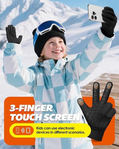 قفازات شتوية للأطفال للجري للطقس البارد تعمل باللمس قفازات دافئة للمشي لمسافات طويلة وركوب الدراجات قفاز للأطفال من سن 4 إلى 12 سنة in Kuwait
