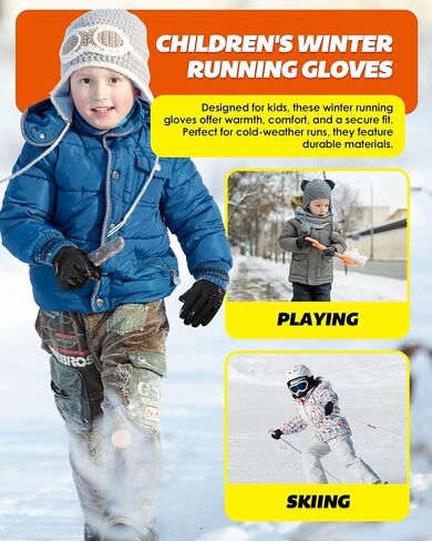 قفازات شتوية للأطفال للجري للطقس البارد تعمل باللمس قفازات دافئة للمشي لمسافات طويلة وركوب الدراجات قفاز للأطفال من سن 4 إلى 12 سنة in Kuwait