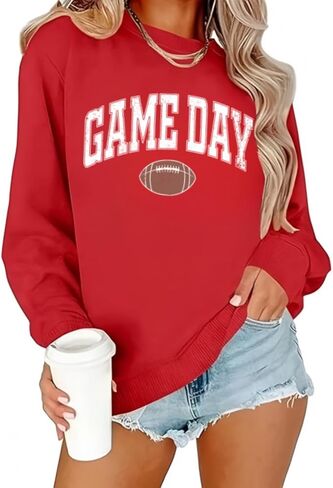 Game Day Sweatshirt for Women Cute Football Graphic Pullover Shirt Football Season Long Sleeve Tops in Saudi Arabia