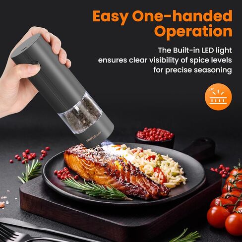 SIMPLETASTE Electric Salt and Pepper Grinder Set Rechargeable with LED Light, Stainless Steel, 70g Capacity for Kitchen, Dining Room, Bar in Saudi Arabia