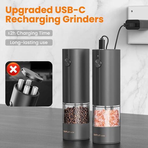 SIMPLETASTE Electric Salt and Pepper Grinder Set Rechargeable with LED Light, Stainless Steel, 70g Capacity for Kitchen, Dining Room, Bar in Saudi Arabia