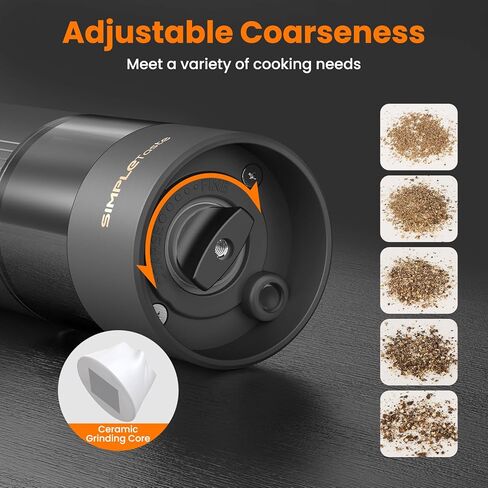 SIMPLETASTE Electric Salt and Pepper Grinder Set Rechargeable with LED Light, Stainless Steel, 70g Capacity for Kitchen, Dining Room, Bar in Saudi Arabia
