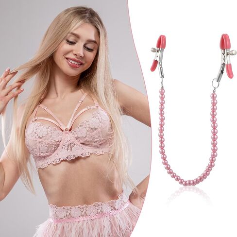 Pearl Body Chain Stainless Steel Adjustable Body Chain Non Piercing（Pink） in Saudi Arabia