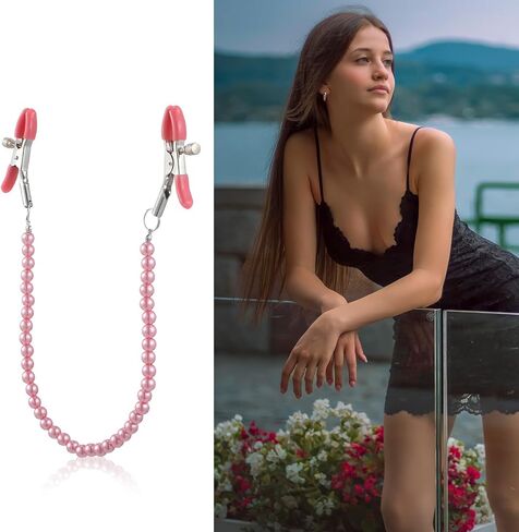 Pearl Body Chain Stainless Steel Adjustable Body Chain Non Piercing（Pink） in Saudi Arabia