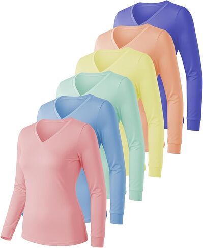 Womens Ultra Soft Long Sleeve Top | UV Sun Protection | Base Layer | All Season Performance V Neck Shirt | Multi Packs in Saudi Arabia