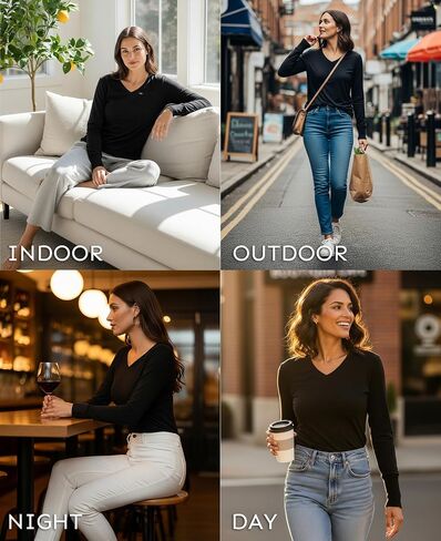 Womens Ultra Soft Long Sleeve Top | UV Sun Protection | Base Layer | All Season Performance V Neck Shirt | Multi Packs in Saudi Arabia