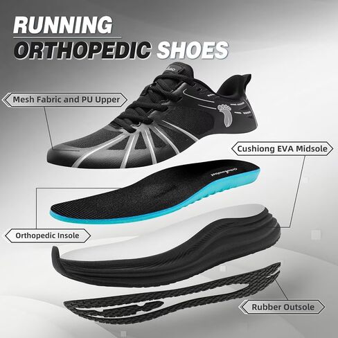 Men's Orthopedic Road Running Shoes: Comfortable Casual Arch Support Plantar Fasciitis Orthotic Sport Sneakers, Supportive Athletic Tennis Working Walking Shoes for Foot Heel and Pain Relief in Saudi Arabia