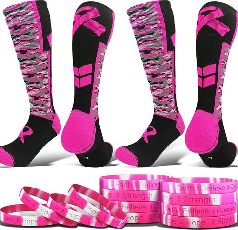 2 Pairs Camo Breast Cancer Awareness Socks in Saudi Arabia