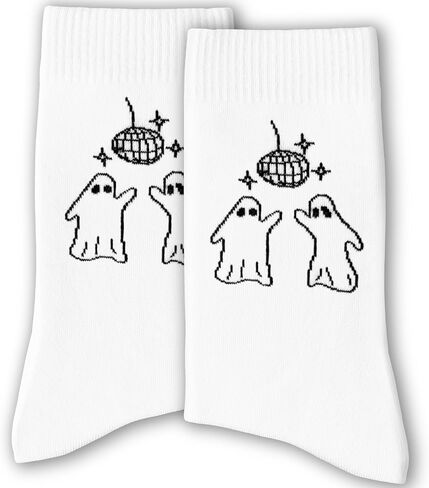 Ghost Disco Crew Socks – Cute Halloween Print with Dancing Ghosts & Disco Ball, Unisex Novelty Pair for Spooky Season, Fun Party Gift. (018) in Saudi Arabia