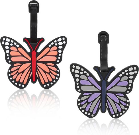 قطعتان من علامات الأمتعة على شكل فراشة من السيليكون المتين، علامات الأمتعة من السيليكون، معرفات لطيفة لحقائب السفر، ملصقات مخصصة لحقائب السفر مع أشرطة قابلة للتعديل in Kuwait