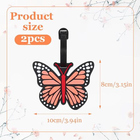 قطعتان من علامات الأمتعة على شكل فراشة من السيليكون المتين، علامات الأمتعة من السيليكون، معرفات لطيفة لحقائب السفر، ملصقات مخصصة لحقائب السفر مع أشرطة قابلة للتعديل in Kuwait