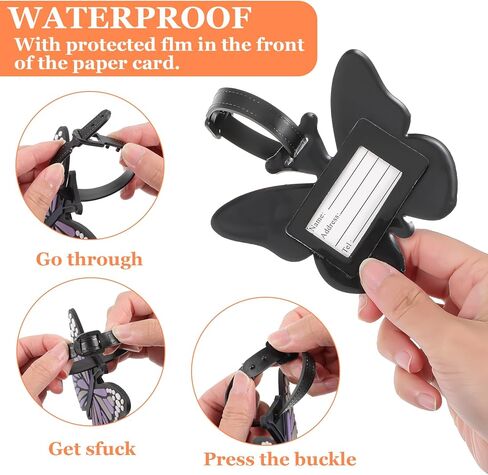 قطعتان من علامات الأمتعة على شكل فراشة من السيليكون المتين، علامات الأمتعة من السيليكون، معرفات لطيفة لحقائب السفر، ملصقات مخصصة لحقائب السفر مع أشرطة قابلة للتعديل in Kuwait